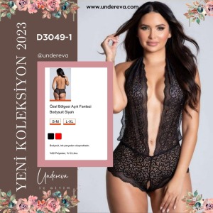 Özel Bölgesi Açık Fantezi  Bodysuit Siyah