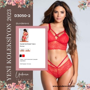 Dantelli İpli Bralet Takım  Kırmızı